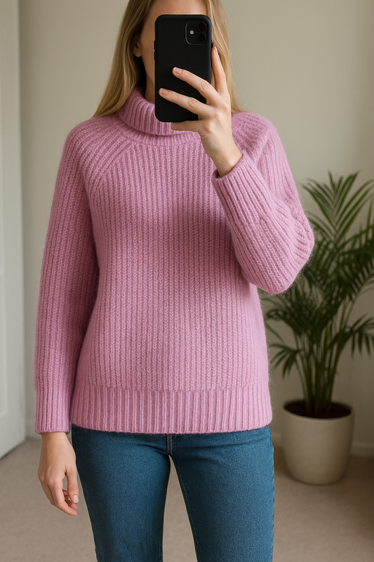 Pull col montant en maille rose avec laine et alpaga T.36