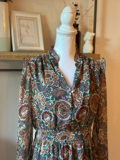 Robe courte imprimé bohème kaki T.40