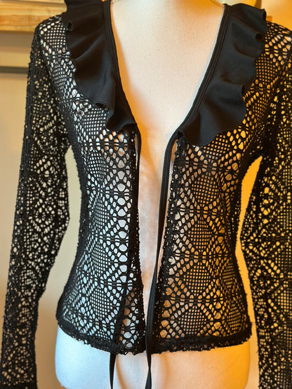 Blouse dentelle noire col volanté Vintage 20’s Tiana Mode Paris T.36