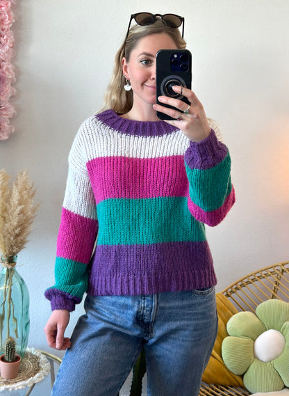 Pull en laine tout doux, maille colorée, T.34