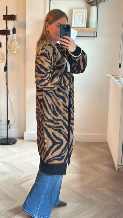 Gilet long imprimé zèbre laine T.34 oversize