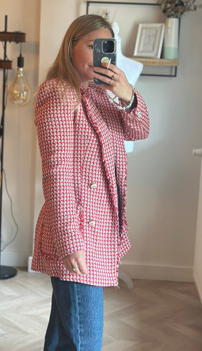 Blazer tweed rouge et blanc T.36