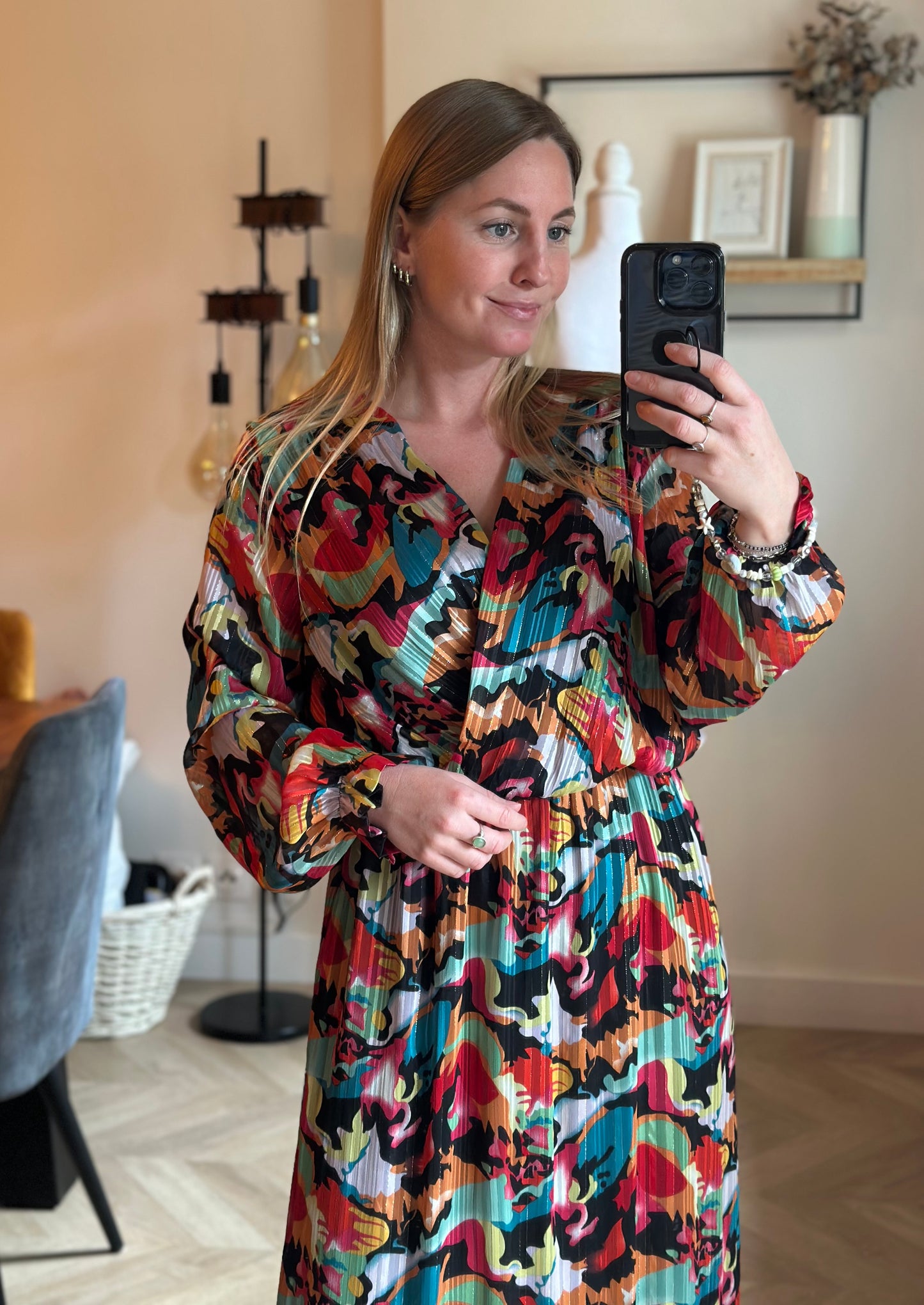 Robe longue imprimé multicolore plissée T.38