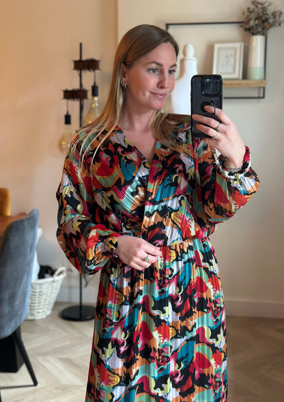 Robe longue imprimé multicolore plissée T.38