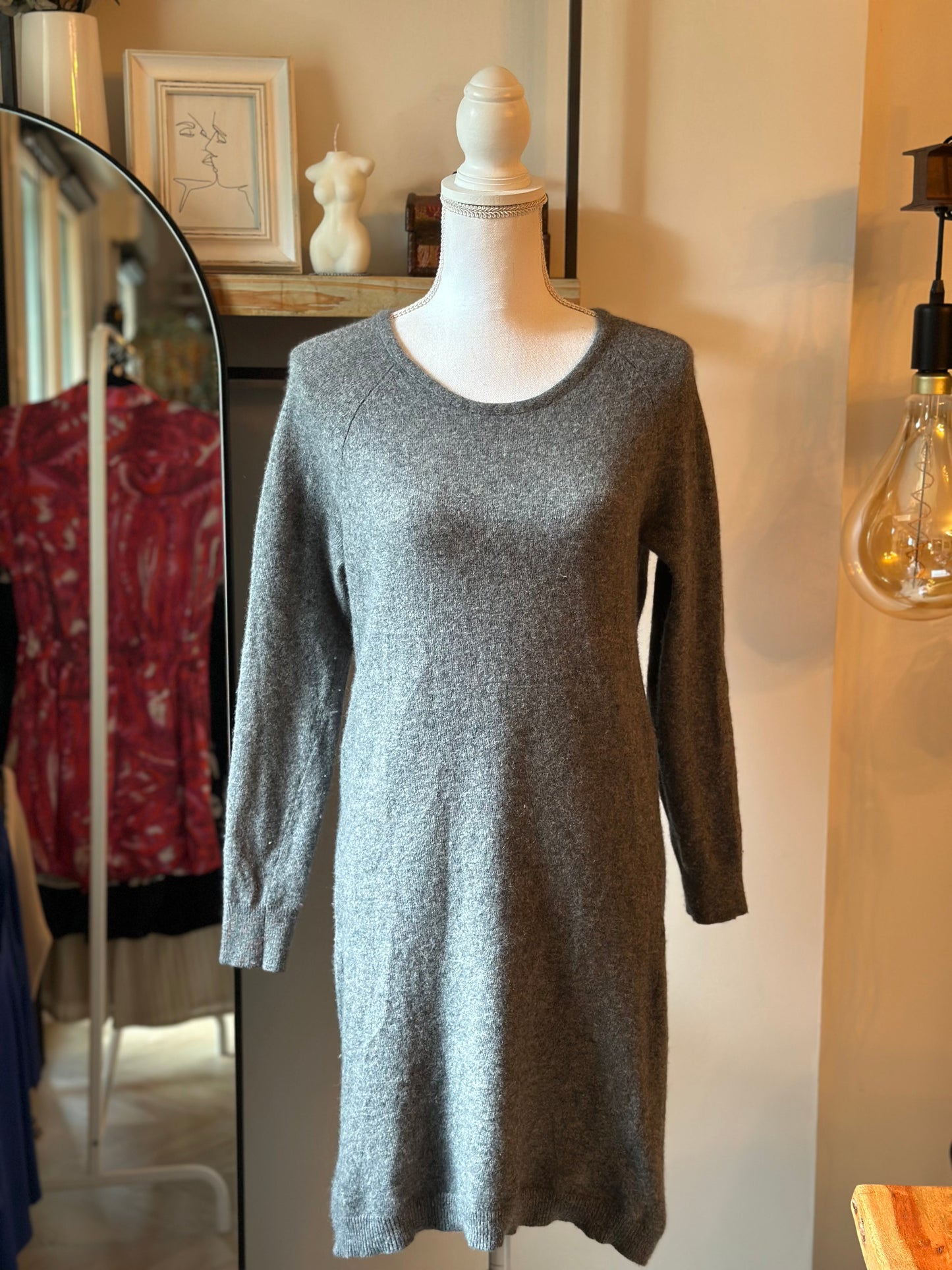 Robe pull gris chiné en mohair & laine T.36