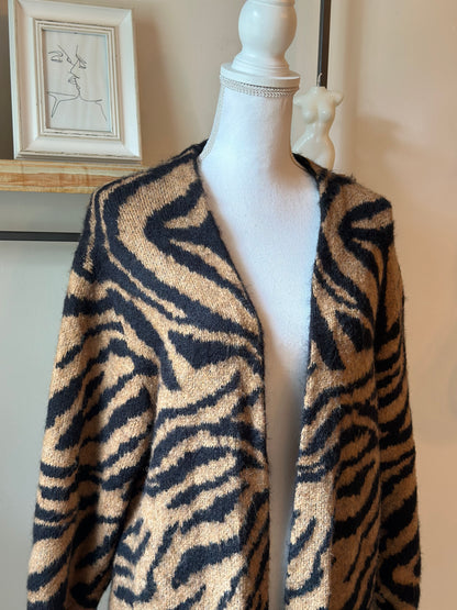 Gilet long imprimé zèbre laine T.34 oversize