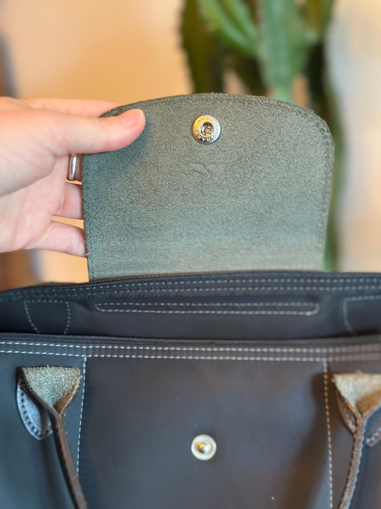 Sac Le Pliage Neo bleu gris toile et cuir