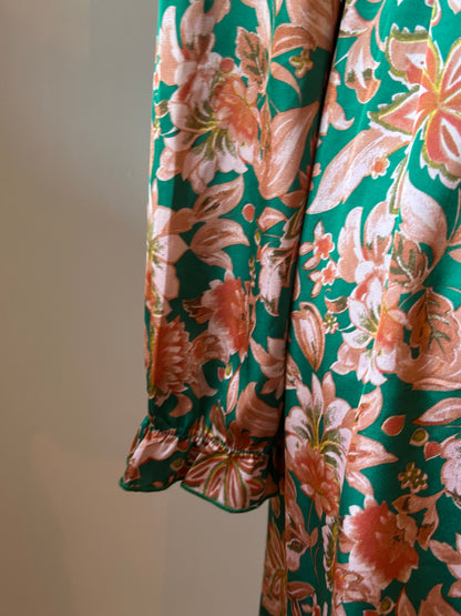 Robe fluide fleurie verte & terracotta T.38/40