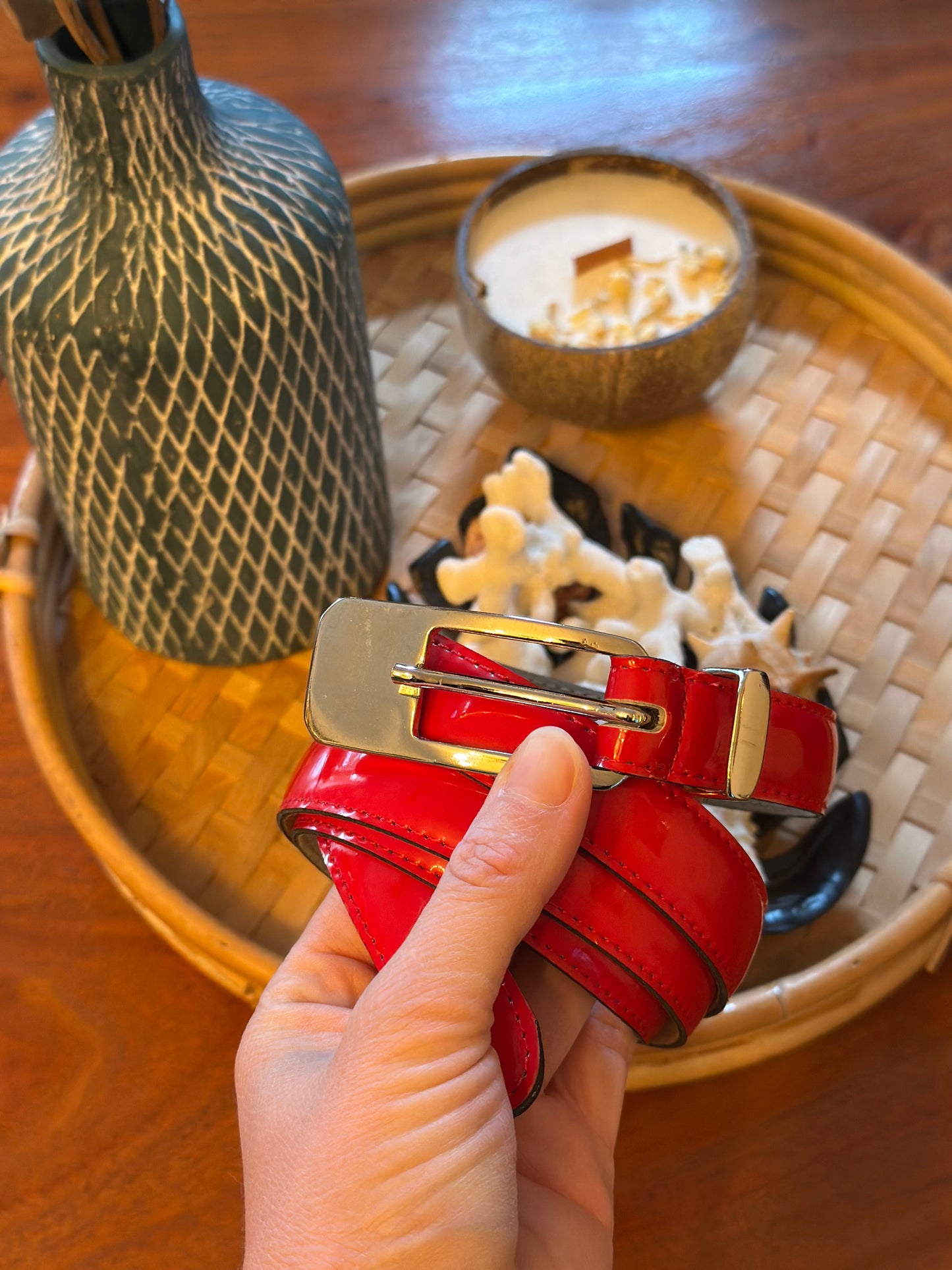 Ceinture en cuir rouge vernie – Made in France modèle vintage