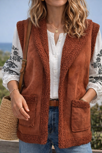 Gilet sans manches effet teddy marron coupe oversize T.U