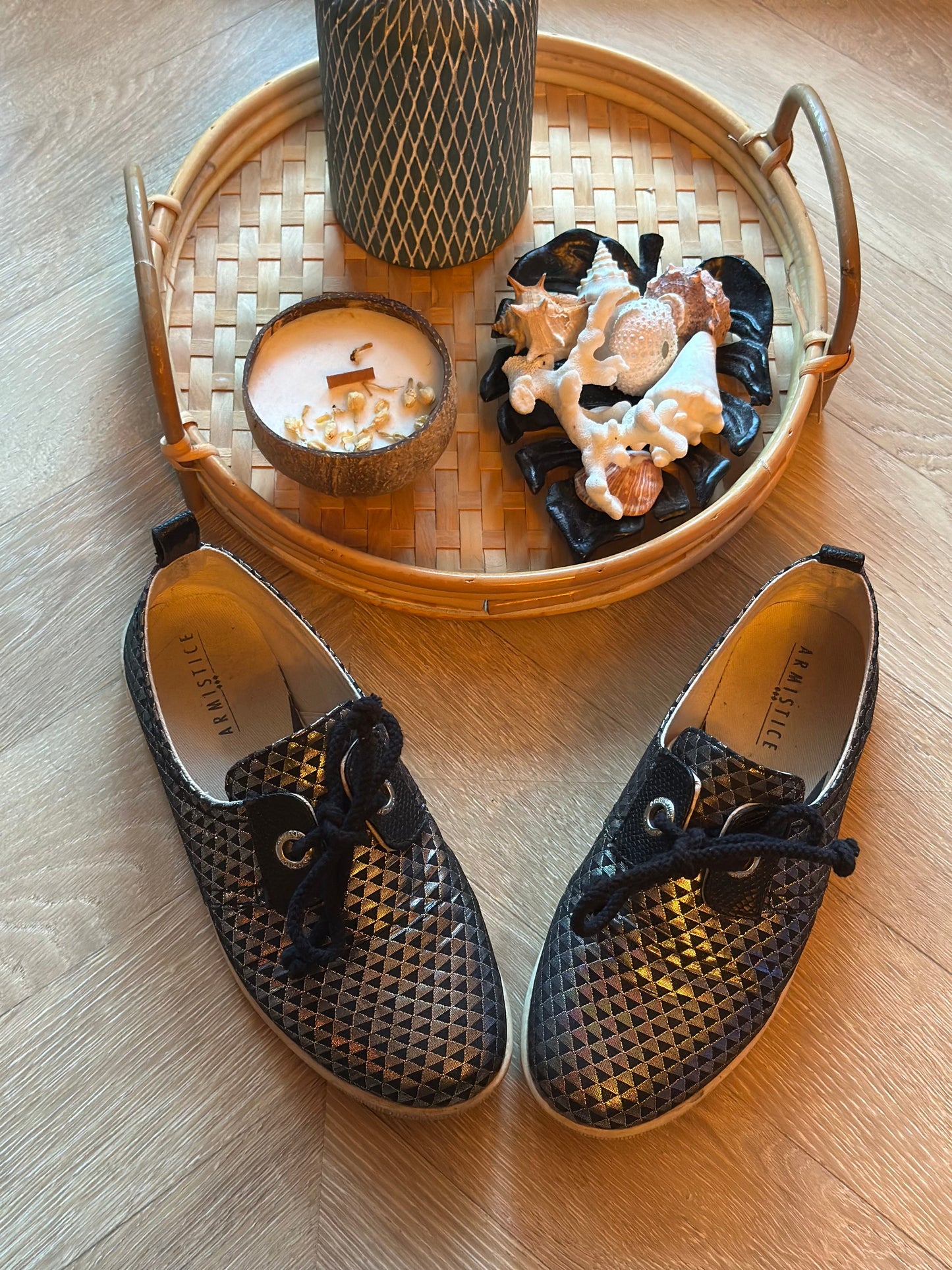 Derbies imprimé géométrique noir argenté P.37