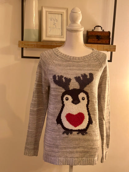 Pull gris motif pingouin Noël T.38