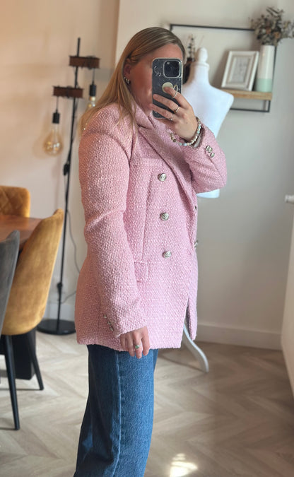 Blazer tweed rose clair boutons croisés T.36