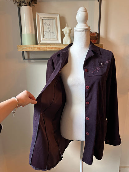Veste vintage velours violine brodée – Taille 40/42 – Made in France