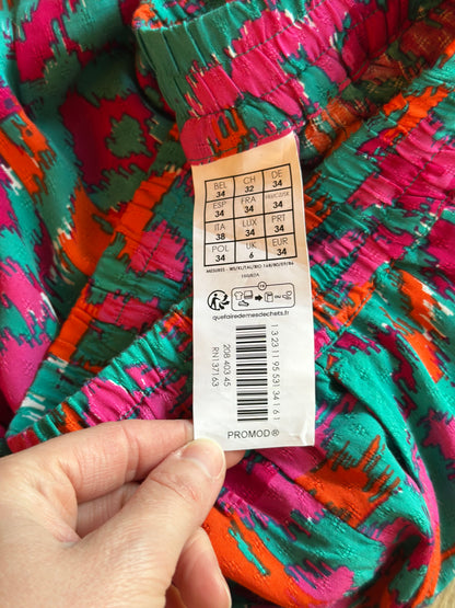 Pantalon fluide large imprimé rose et turquoise T.34 neuf
