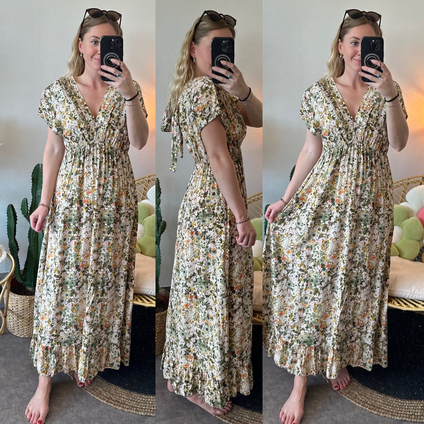 Belle robe longue à motifs fleuris et dos nu, T.36