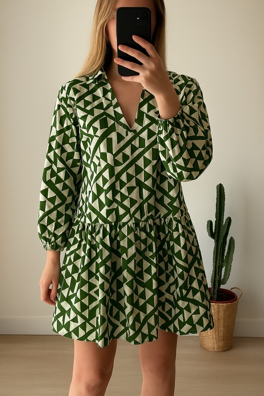 Robe courte trapèze H&M à imprimé graphique neuve T.34 oversize