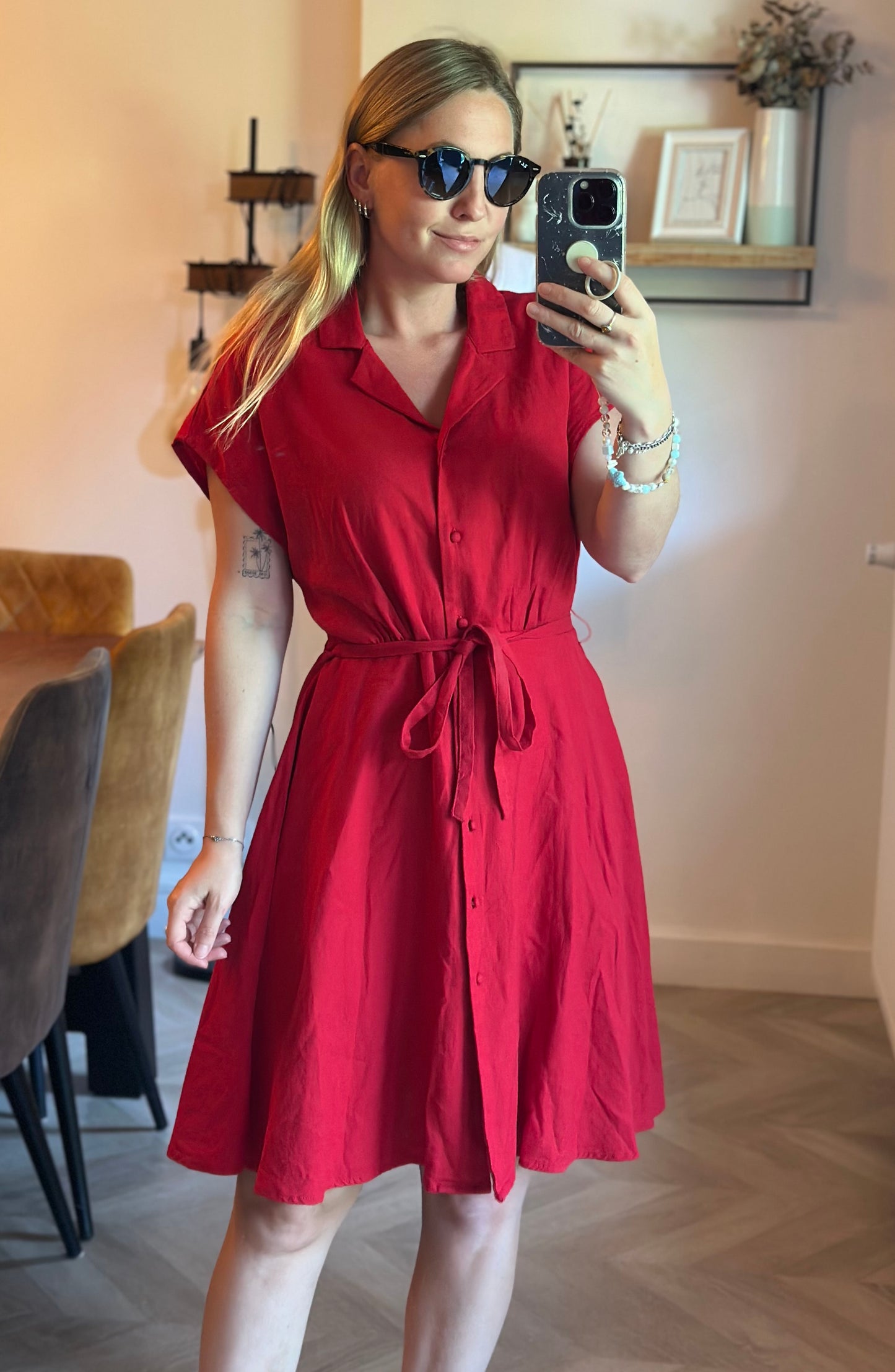 Robe chemise rouge en lin et viscose T.38