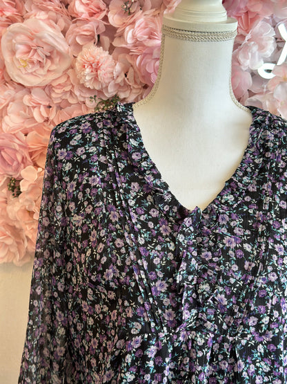 Blouse noire à motifs fleuris lilas T.38