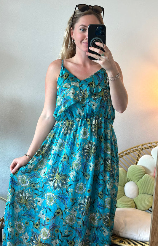 Robe longue bleu clair à imprimé fleuri, T.40