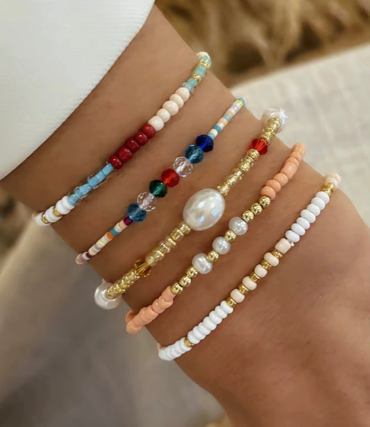 Lot de 6 bracelets perles – avec perles d’eau douce naturelles – Neufs
