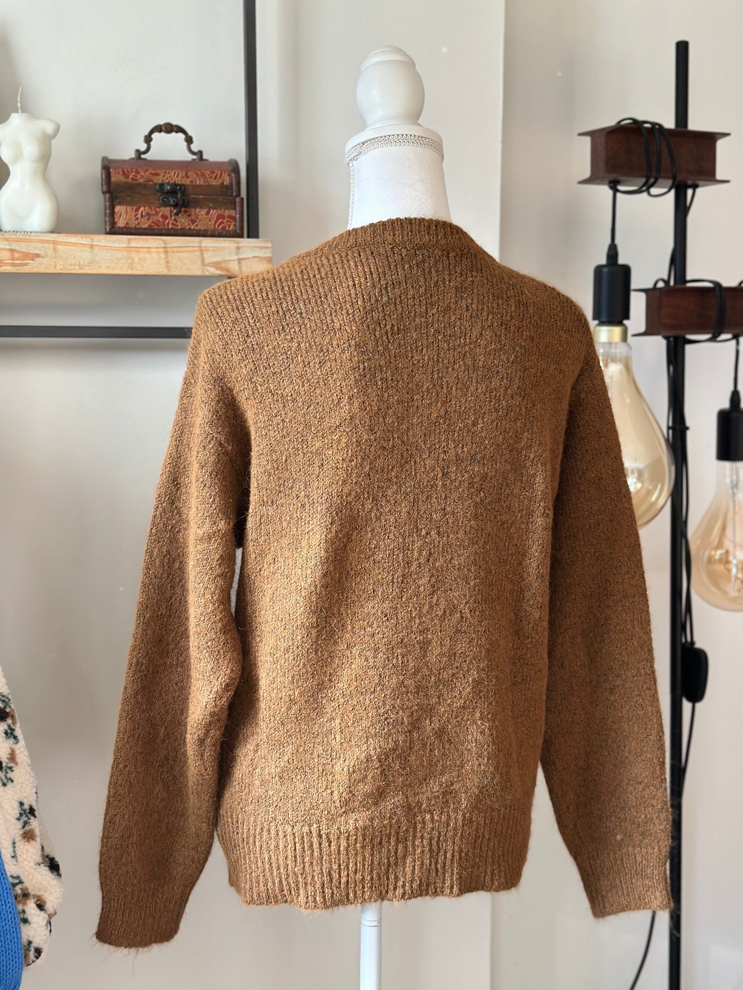 Gilet en maille douce laine mélangée coloris camel coupe oversize T.36/38
