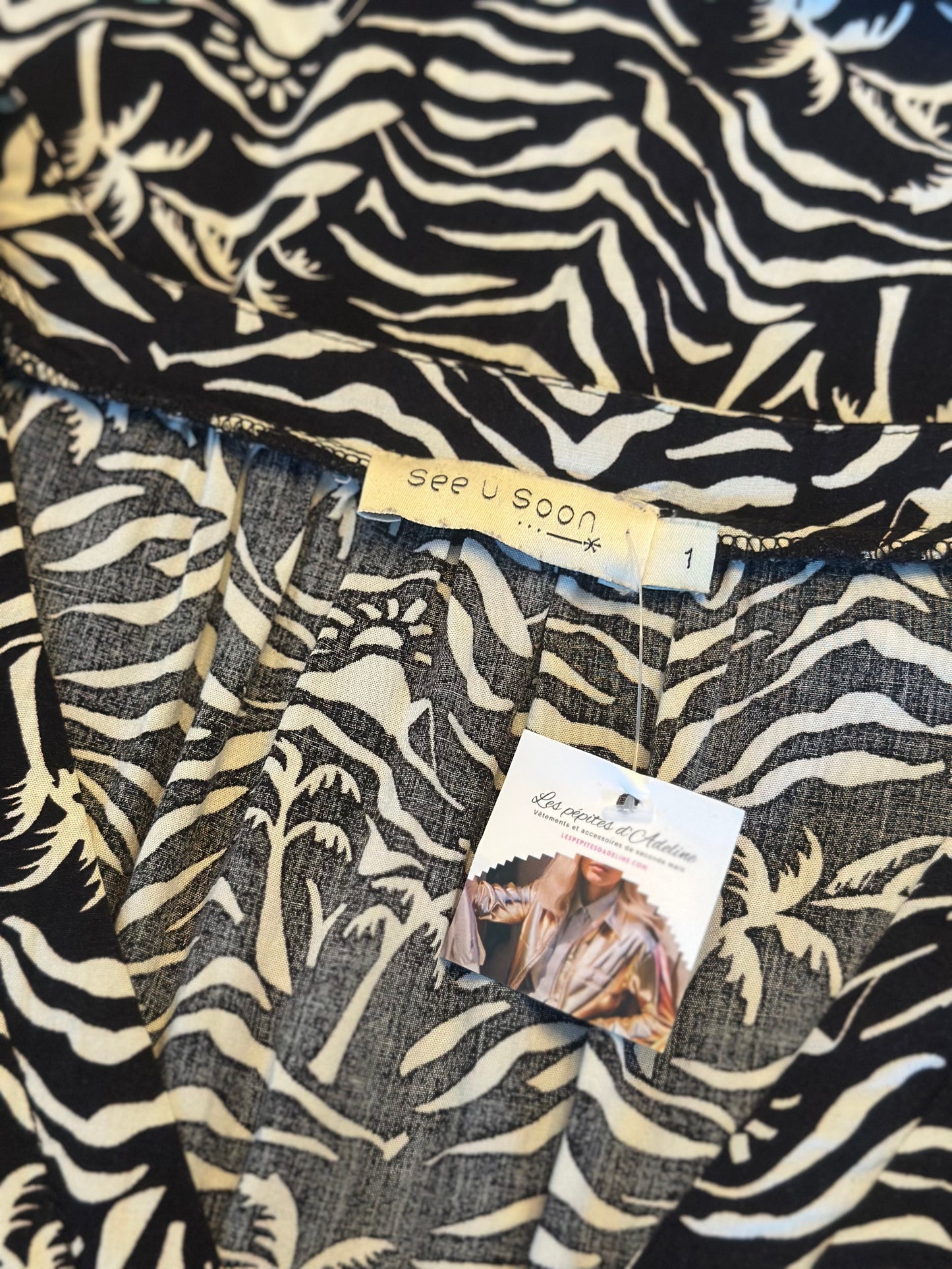 Robe imprimé zèbre palmiers noir et blanc T.36
