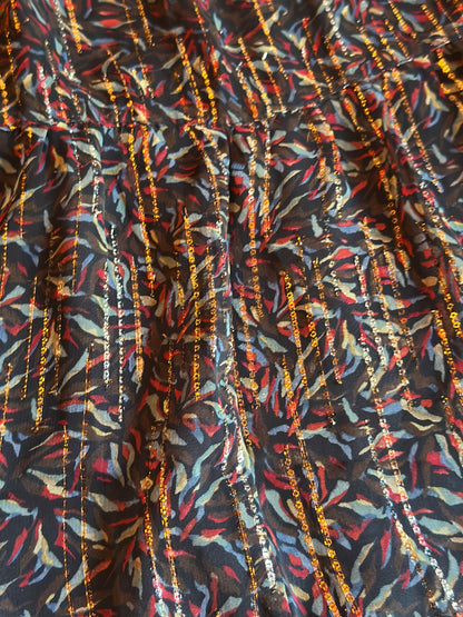 Jupe midi imprimée à fils lurex dorés T.44