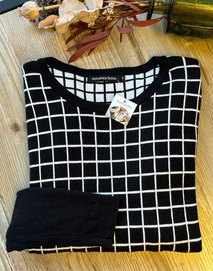 Pull chaud à carreaux noir et blanc, T.38