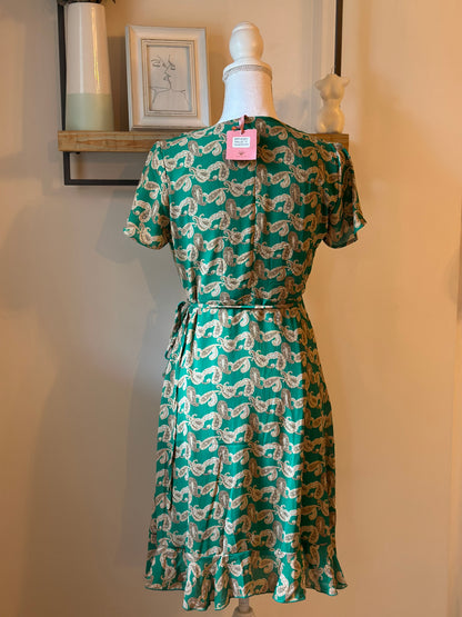 Robe portefeuille imprimé cachemire vert T.36 neuf avec étiquette