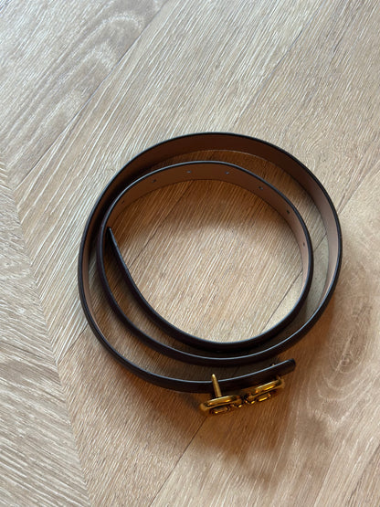 Ceinture en cuir marron foncé boucles dorées taille M