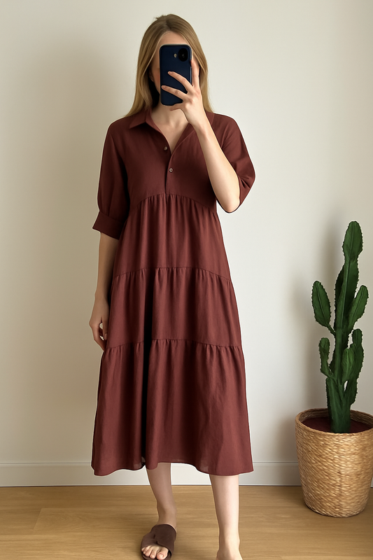 Robe mi-longue ample marron T.34 oversize