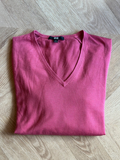 Pull rose col V 100% laine T.38