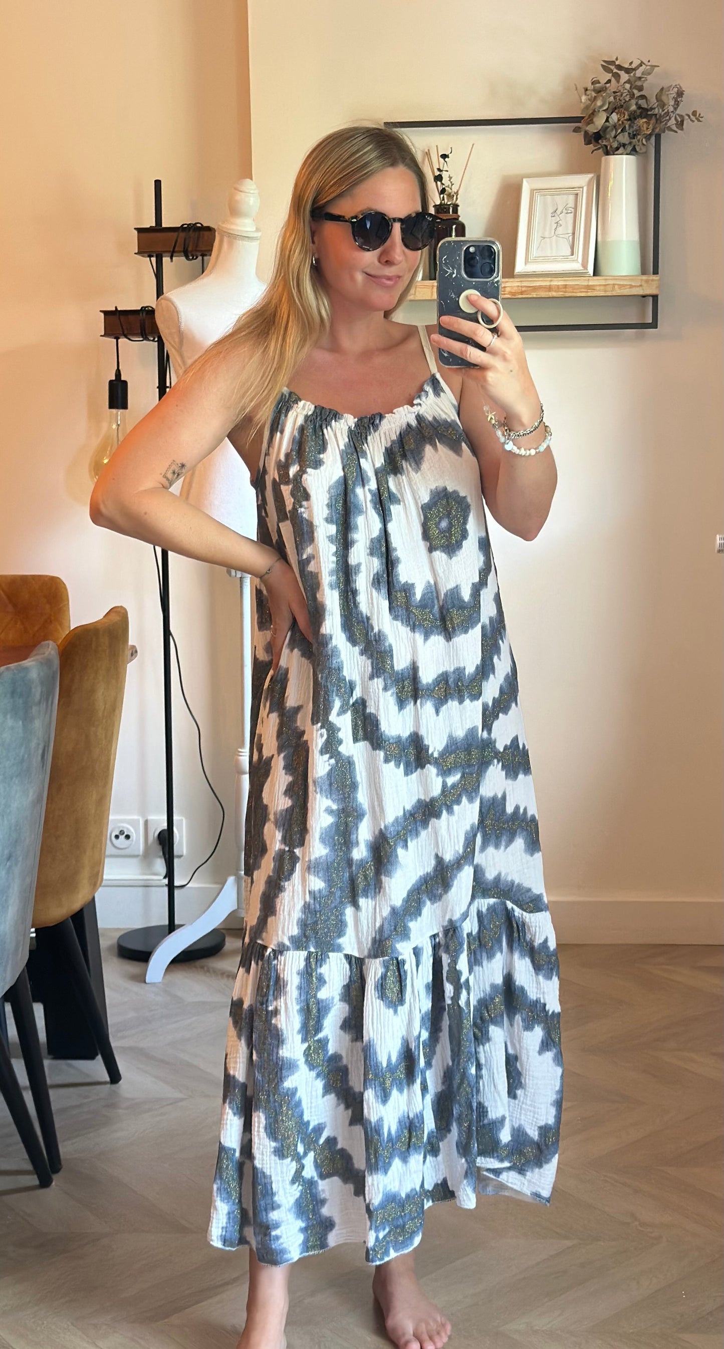 Robe longue imprimé tie and dye en gaze de coton T.U