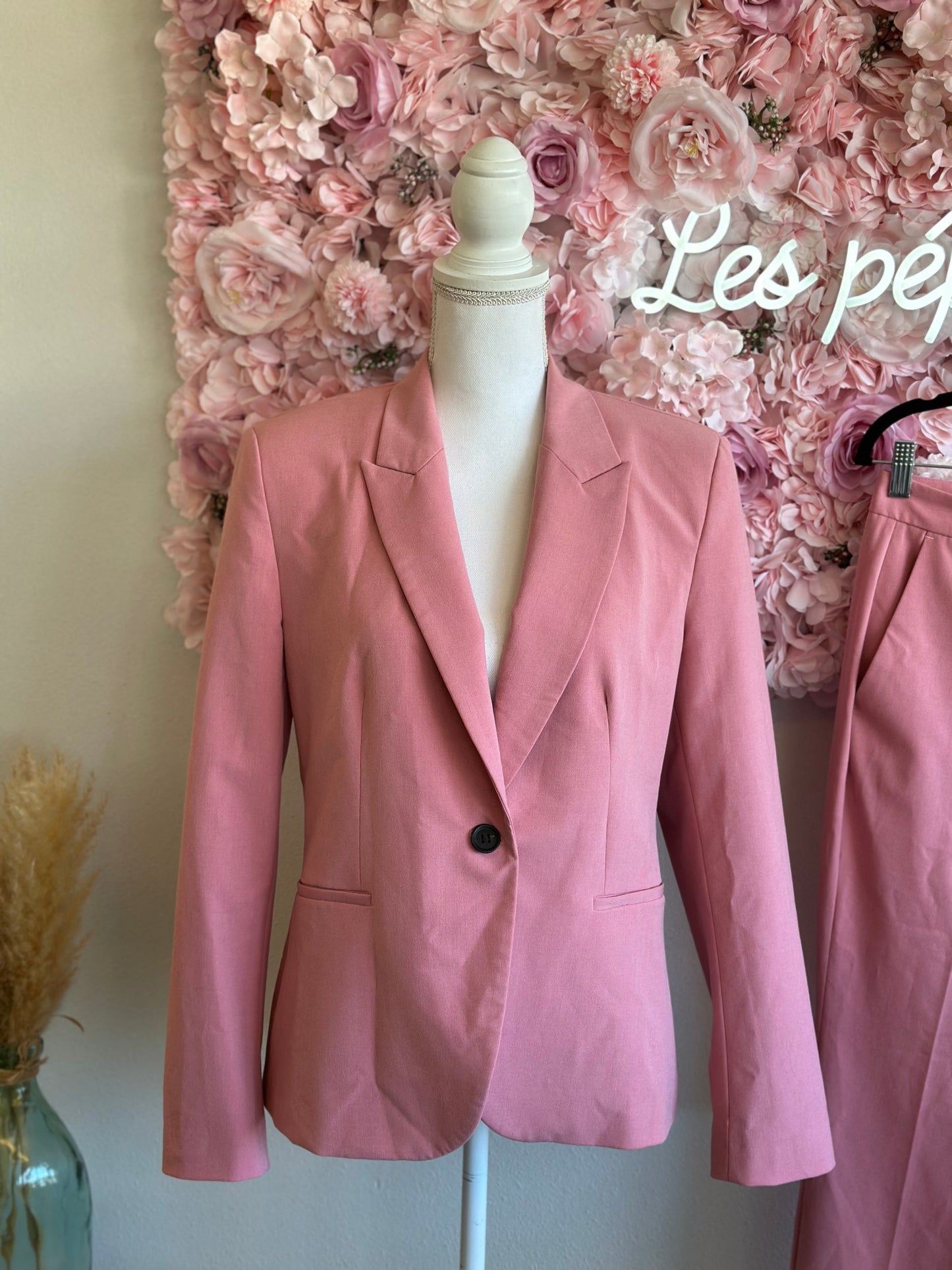 Ensemble de tailleur deux pièces blazer + pantalon rose clair T.38/40