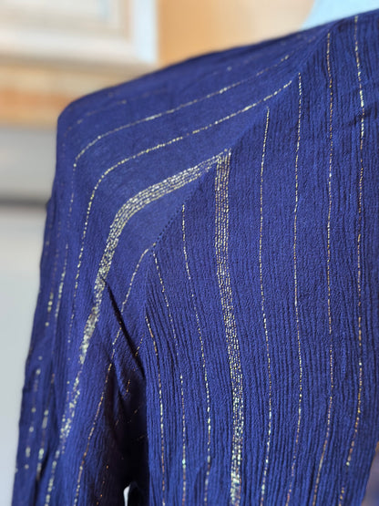Robe midi fluide marine et lurex doré T.38