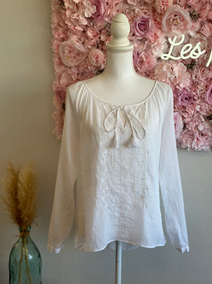 Blouse blanche bohème avec broderies fleuries, T.36 oversize