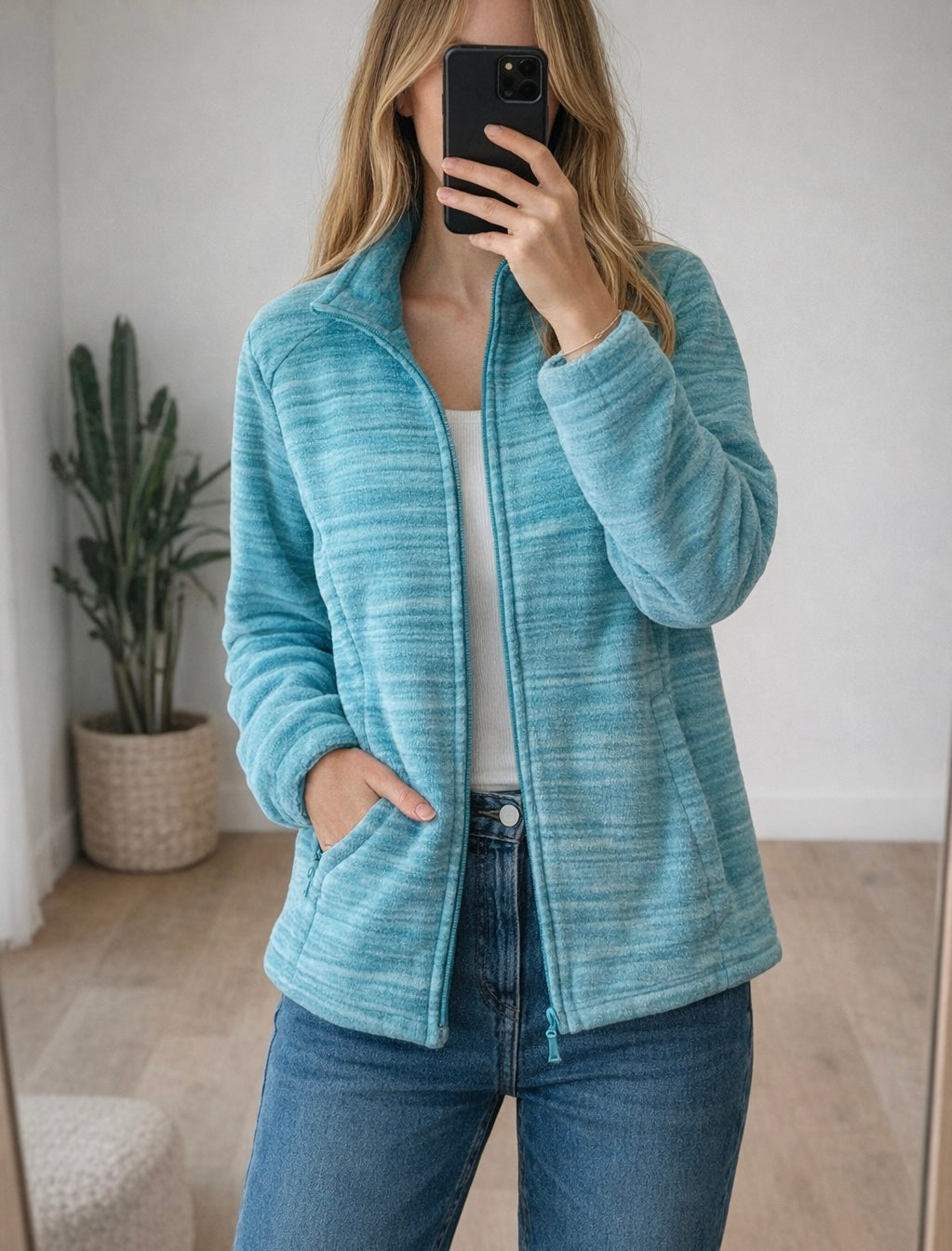 Veste polaire zippée chinée verte T.34