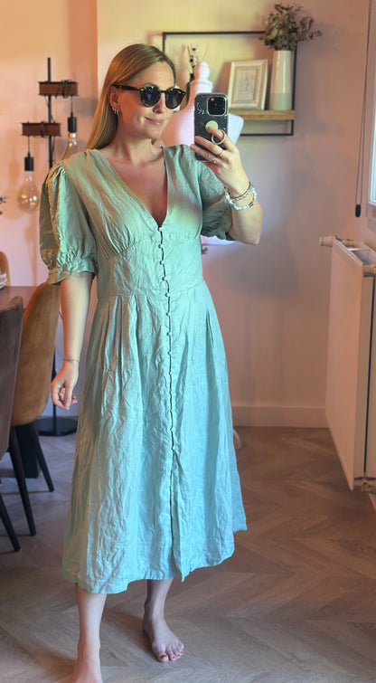 Robe midi en lin vert sauge T.42