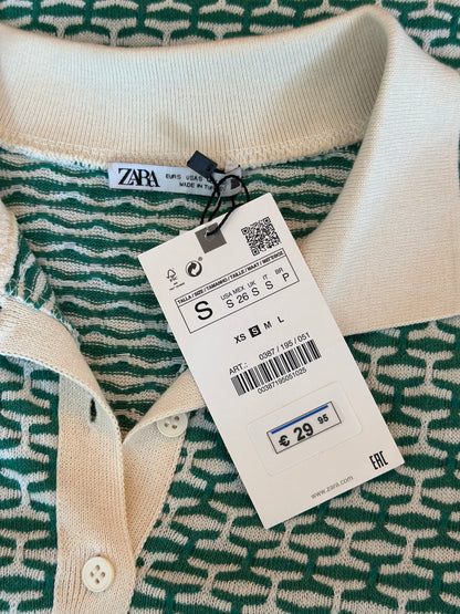 Top/Polo maille imprimé graphique vert Zara neuf, T.36