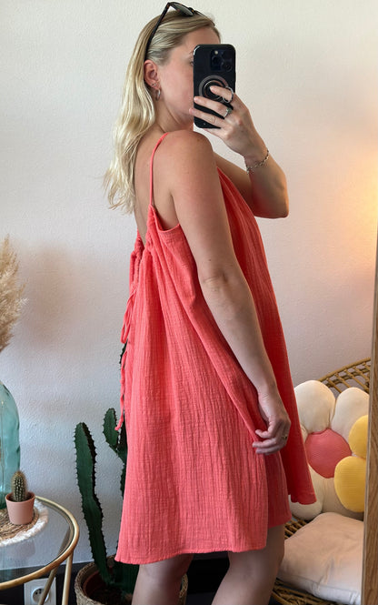 Robe d’été en gaze de coton corail, neuve, modèle Karma T.U