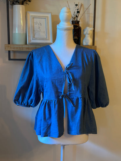 Blouse bleu denim unie Made in Italy en coton T.U