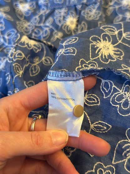 Blouse bleue brodée fleurs coton T.36/38