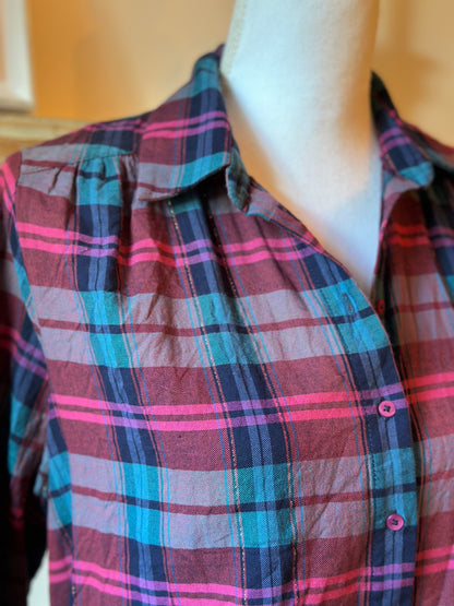 Chemise à carreaux rouge rose bleu lurex en coton T.36