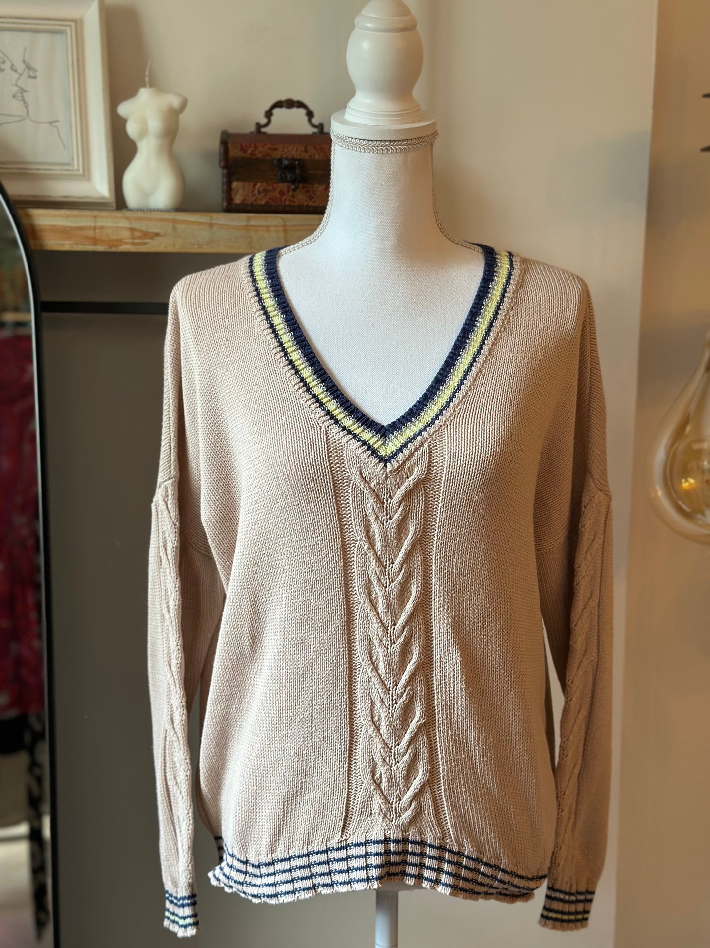 Pull maille torsadée beige T.40