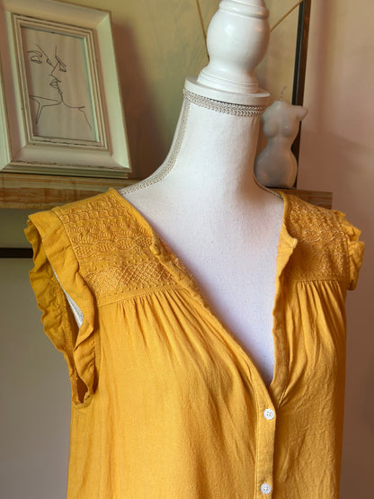 Blouse jaune moutarde T38 en viscose et lin