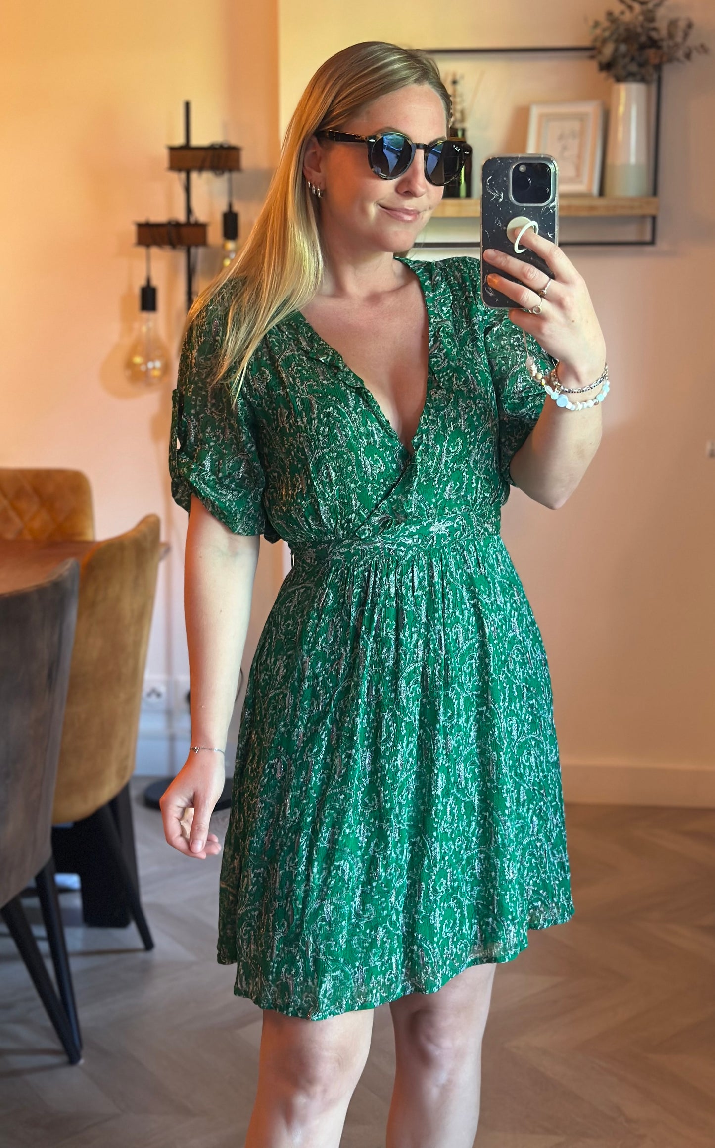 Robe fluide cachemire vert lurex modèle Clem T.34