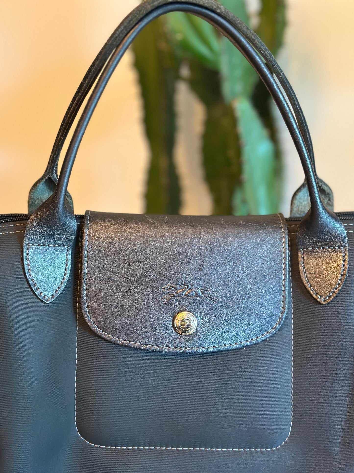 Sac Le Pliage Neo bleu gris toile et cuir