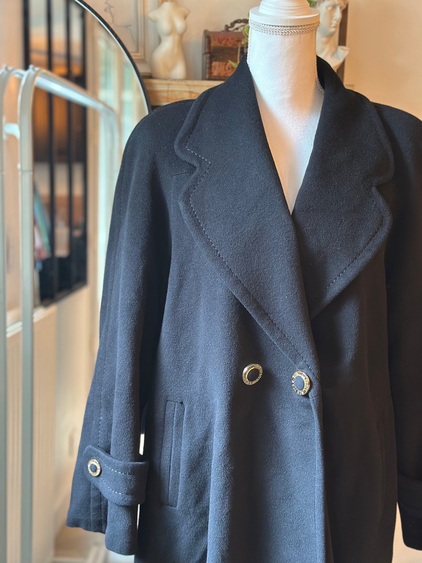 Manteau long laine et cachemire noir vintage T.38 oversize