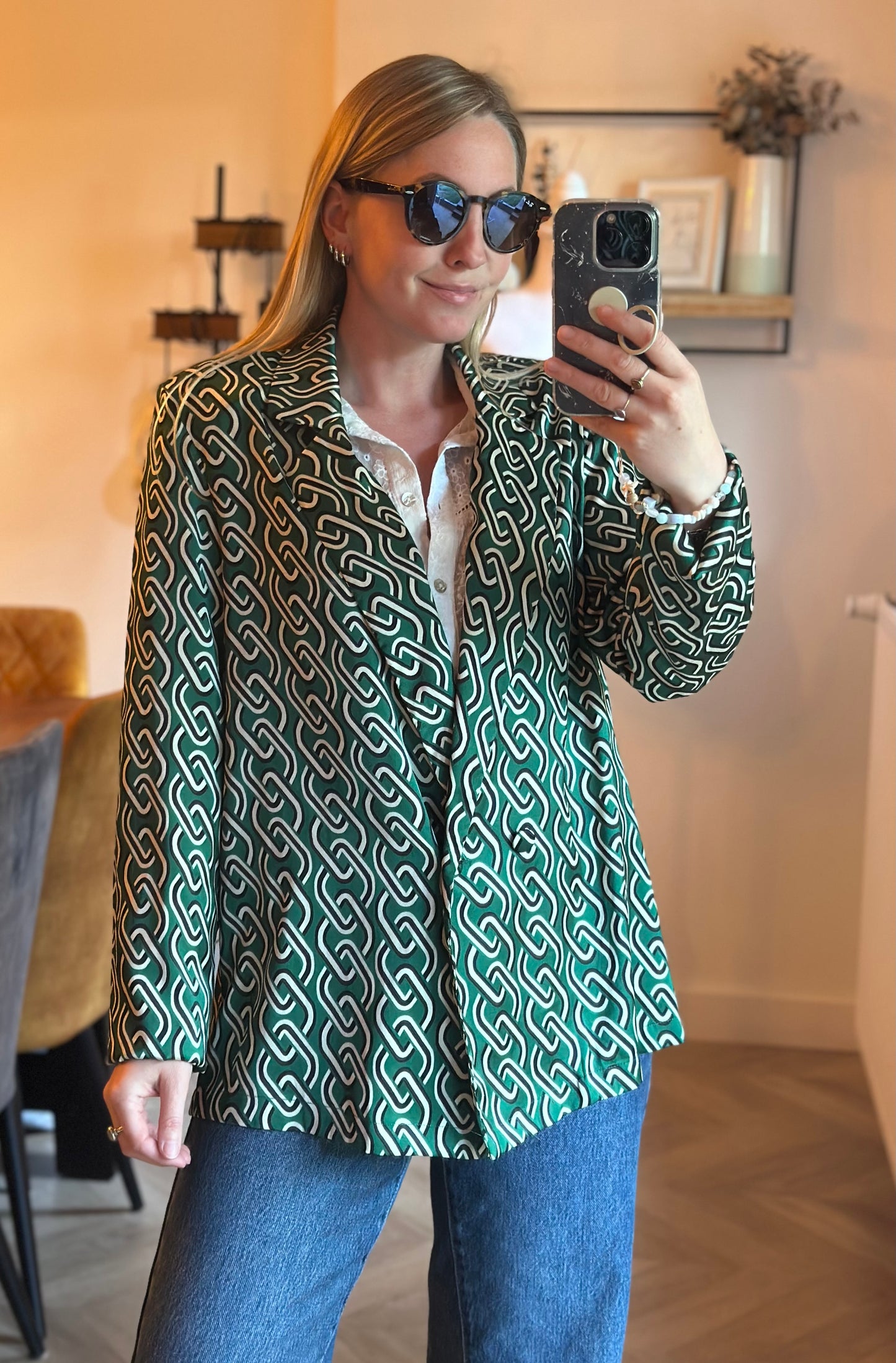Chemise blazer imprimé chaînes vert T.38
